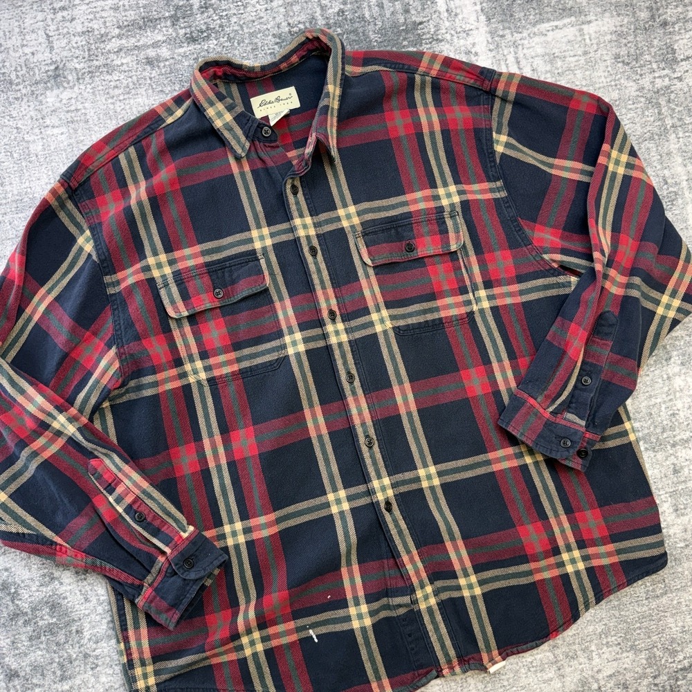 VTG Eddie Bauer Shirt Men 2XL Blue Red Plaid Heavy Cotton Blanket Workshirt